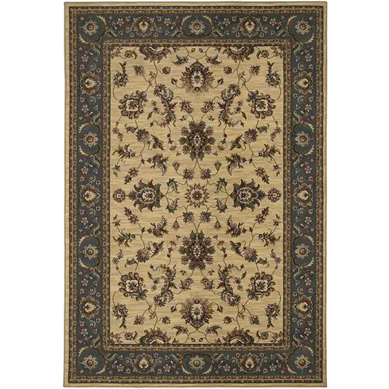 8' Ivory And Blue Oriental Square Rug Photo 2