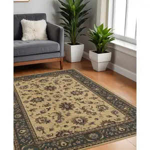 Photo of 8' Ivory And Blue Oriental Square Rug