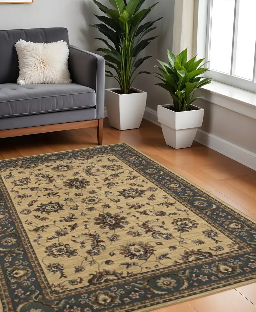 8' Ivory And Blue Oriental Square Rug Photo 1