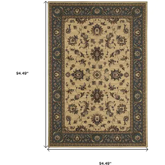 8' Ivory And Blue Oriental Square Rug Photo 5