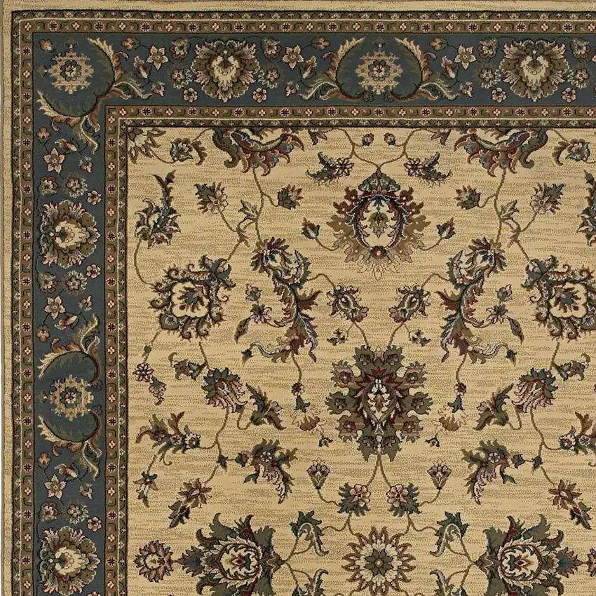 8' Ivory And Blue Oriental Square Rug Photo 4