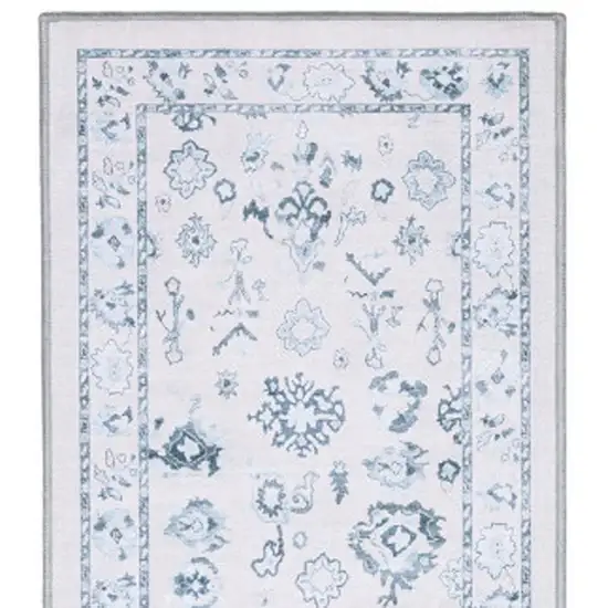 7' Ivory And Blue Oriental Washable Runner Rug Photo 3