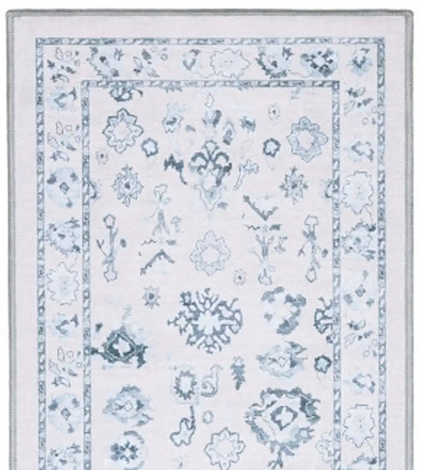 7' Ivory And Blue Oriental Washable Runner Rug Photo 3