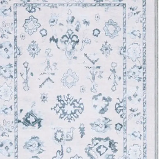 7' Ivory And Blue Oriental Washable Runner Rug Photo 2