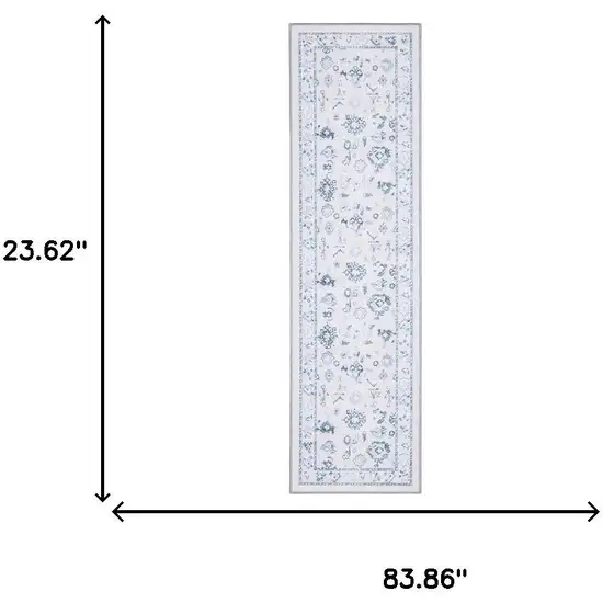 7' Ivory And Blue Oriental Washable Runner Rug Photo 8