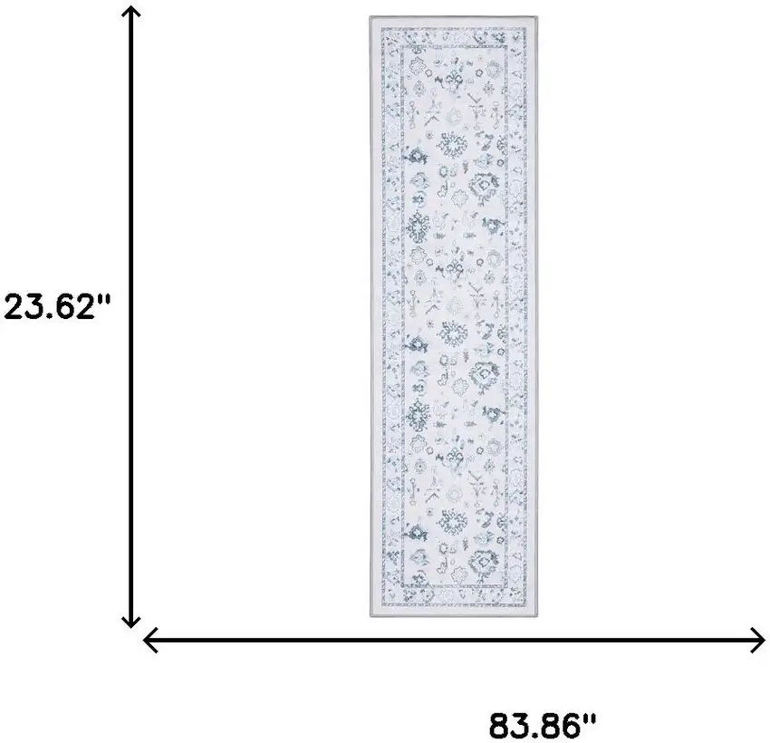 7' Ivory And Blue Oriental Washable Runner Rug Photo 8