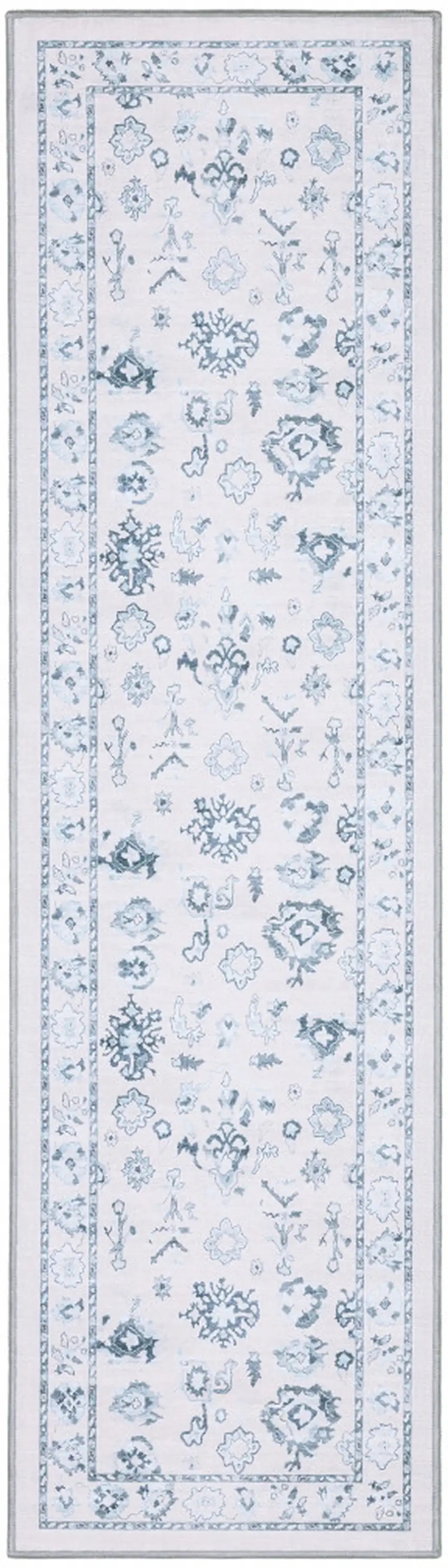 7' Ivory And Blue Oriental Washable Runner Rug Photo 4