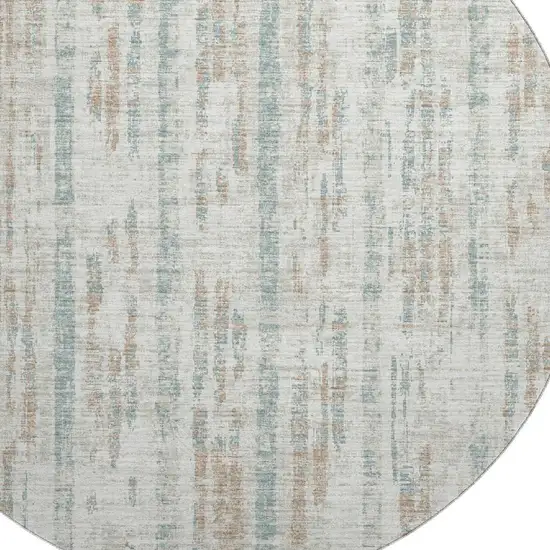8' Ivory And Blue Round Abstract Washable Indoor Outdoor Area Rug Photo 5