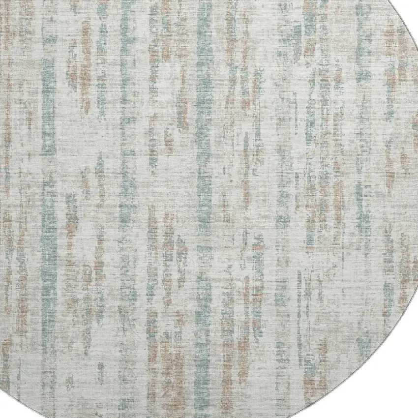 8' Ivory And Blue Round Abstract Washable Indoor Outdoor Area Rug Photo 5