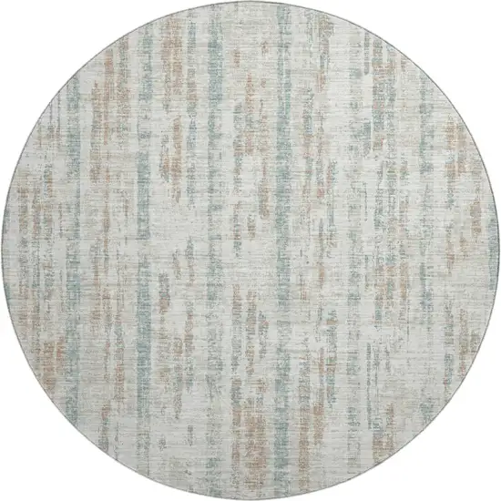 8' Ivory And Blue Round Abstract Washable Indoor Outdoor Area Rug Photo 2