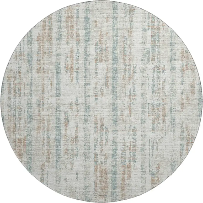 8' Ivory And Blue Round Abstract Washable Indoor Outdoor Area Rug Photo 2