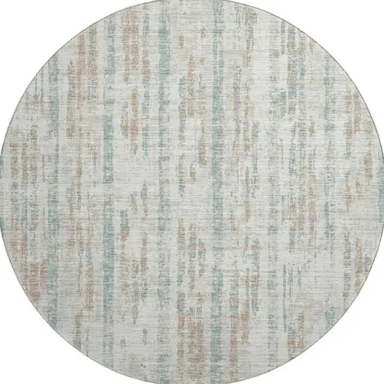 8' Ivory And Blue Round Abstract Washable Indoor Outdoor Area Rug Photo 4
