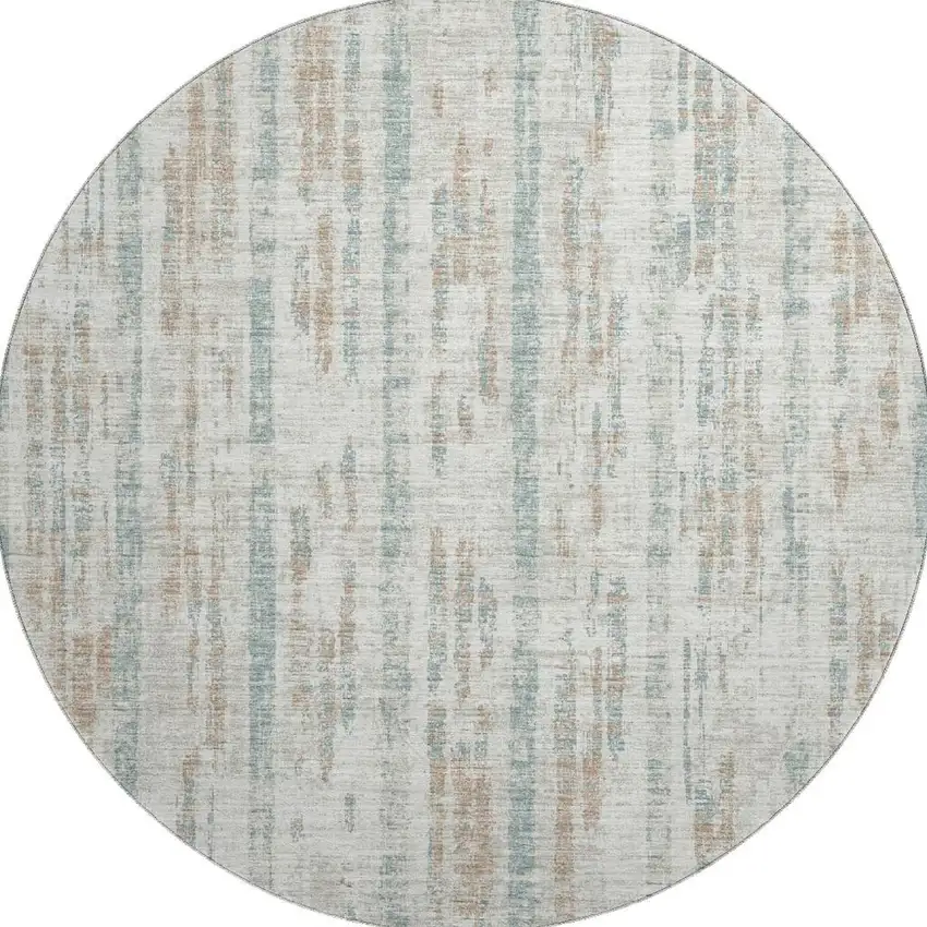 8' Ivory And Blue Round Abstract Washable Indoor Outdoor Area Rug Photo 4