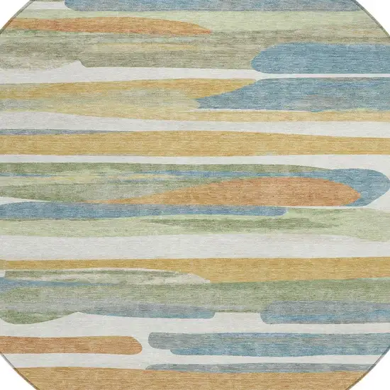 8' Ivory And Blue Round Abstract Washable Indoor Outdoor Area Rug Photo 2