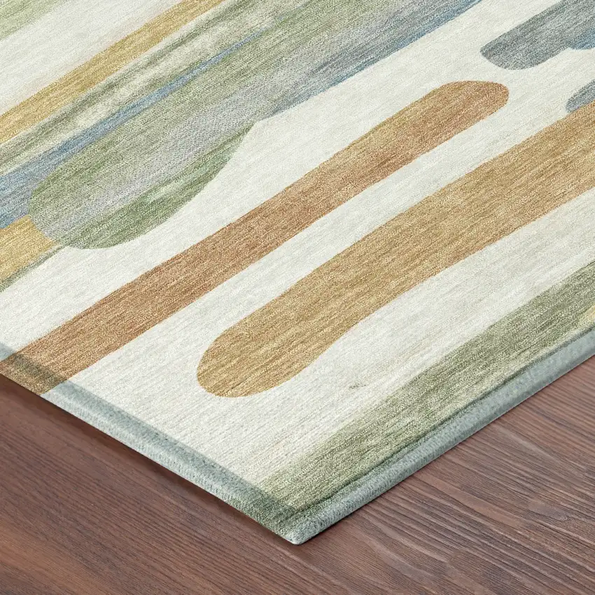 8' Ivory And Blue Round Abstract Washable Indoor Outdoor Area Rug Photo 6