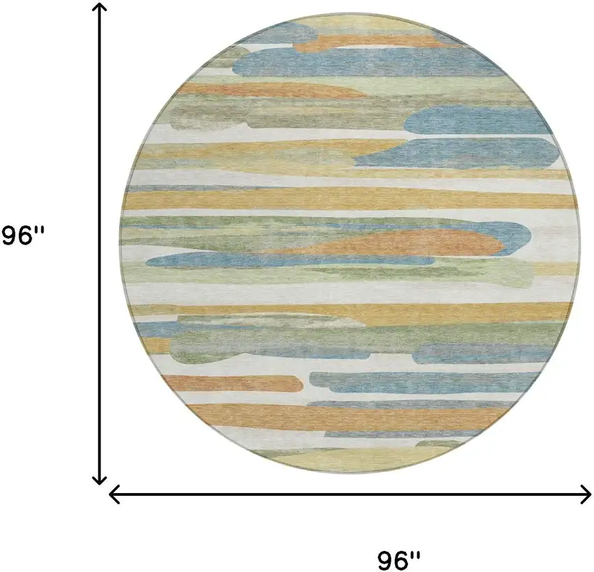 8' Ivory And Blue Round Abstract Washable Indoor Outdoor Area Rug Photo 8