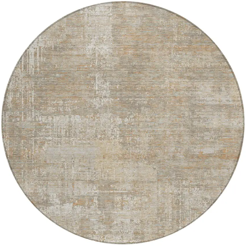 8' Ivory And Blue Round Abstract Washable Indoor Outdoor Area Rug Photo 2