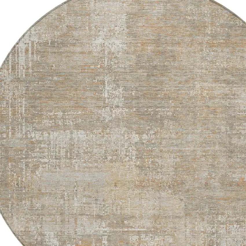 8' Ivory And Blue Round Abstract Washable Indoor Outdoor Area Rug Photo 5