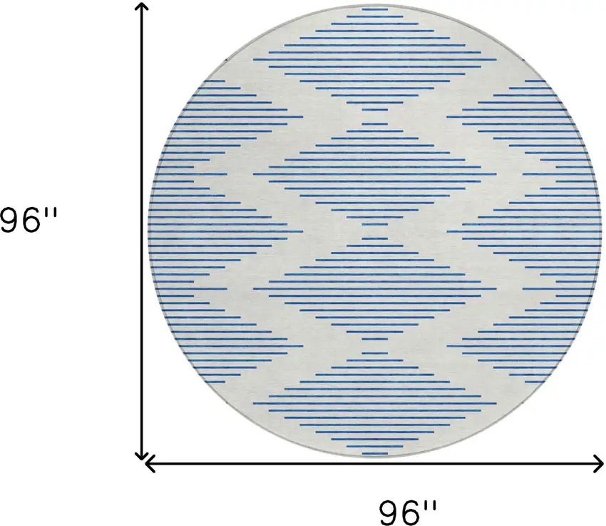 8' Ivory And Blue Round Geometric Washable Indoor Outdoor Area Rug Photo 3