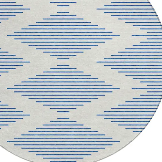 8' Ivory And Blue Round Geometric Washable Indoor Outdoor Area Rug Photo 4