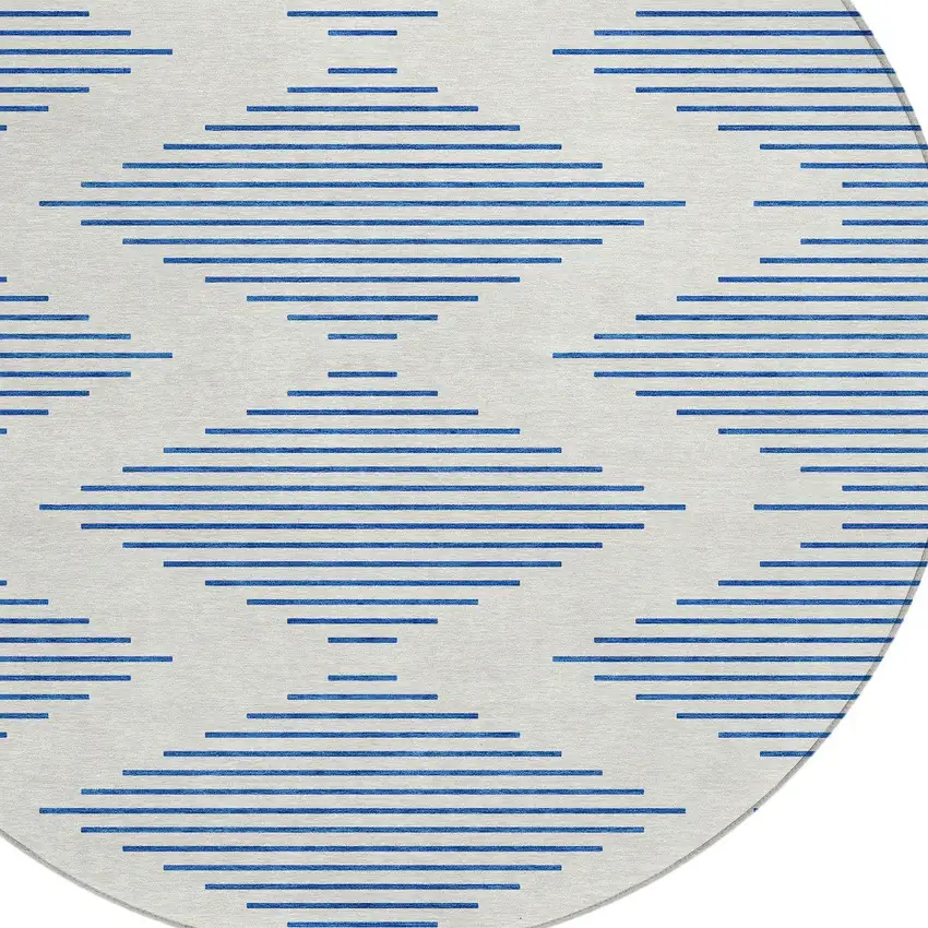 8' Ivory And Blue Round Geometric Washable Indoor Outdoor Area Rug Photo 4