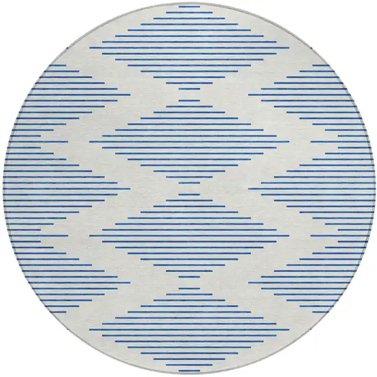 8' Ivory And Blue Round Geometric Washable Indoor Outdoor Area Rug Photo 2