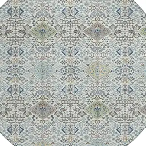 Photo of 8' Ivory And Blue Round Oriental Washable Indoor Outdoor Area Rug