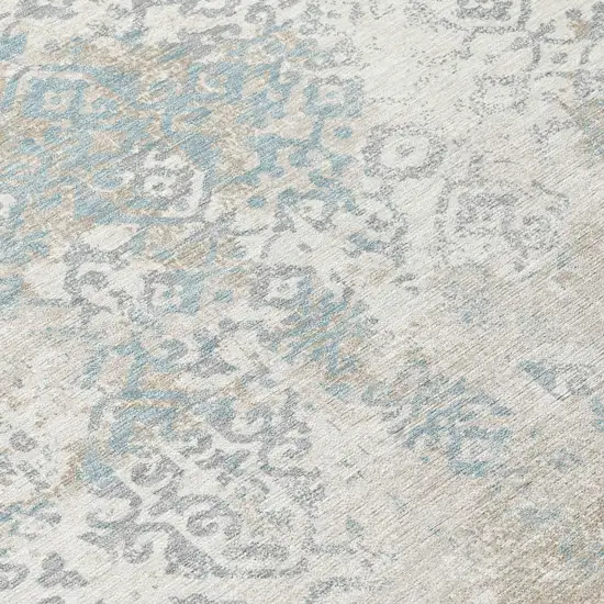 8' Ivory And Blue Round Oriental Washable Indoor Outdoor Area Rug Photo 6
