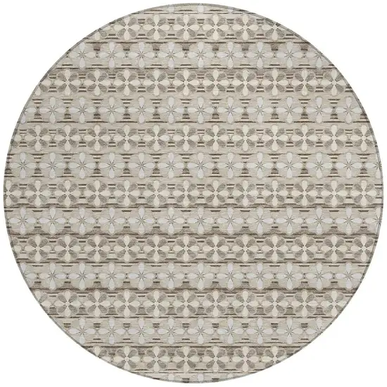8' Ivory And Blue Round Striped Washable Indoor Outdoor Area Rug Photo 3