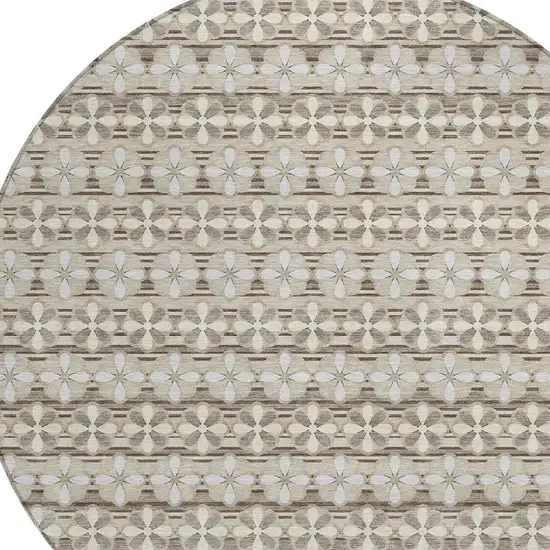 8' Ivory And Blue Round Striped Washable Indoor Outdoor Area Rug Photo 5