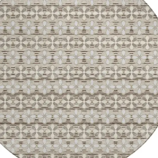 8' Ivory And Blue Round Striped Washable Indoor Outdoor Area Rug Photo 4