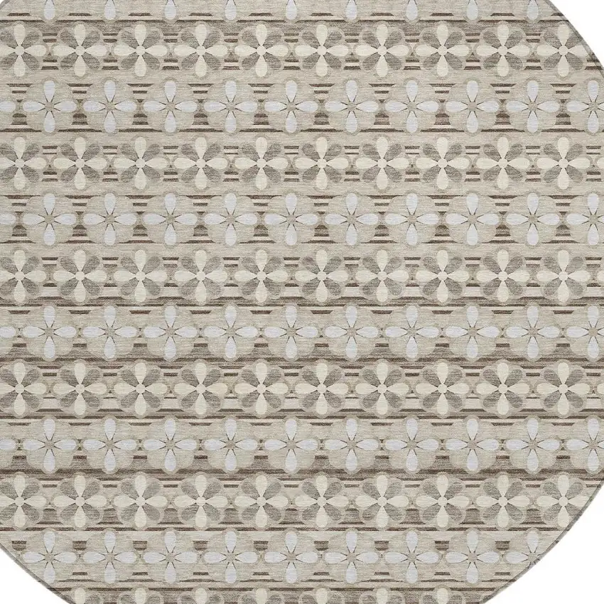 8' Ivory And Blue Round Striped Washable Indoor Outdoor Area Rug Photo 4