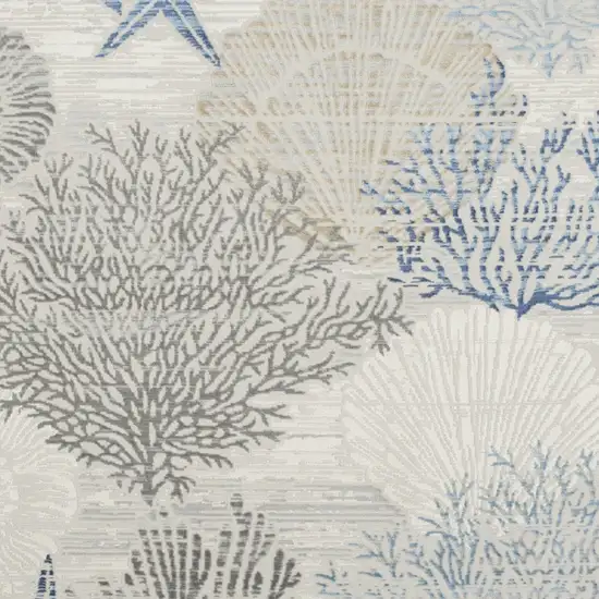 8' Ivory And Blue Seashell and Coral Square Rug Photo 6