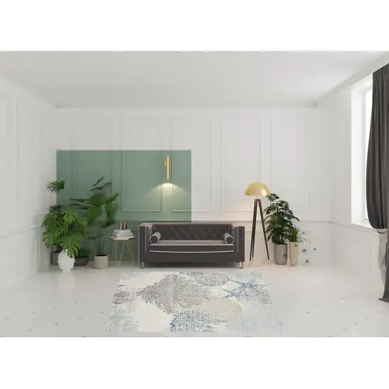 8' Ivory And Blue Seashell and Coral Square Rug Photo 1