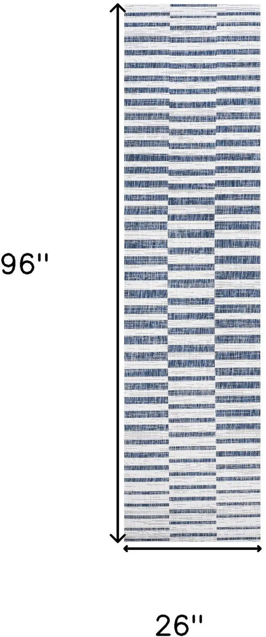 8' Ivory And Blue Striped Indoor Outdoor Runner Rug Photo 3
