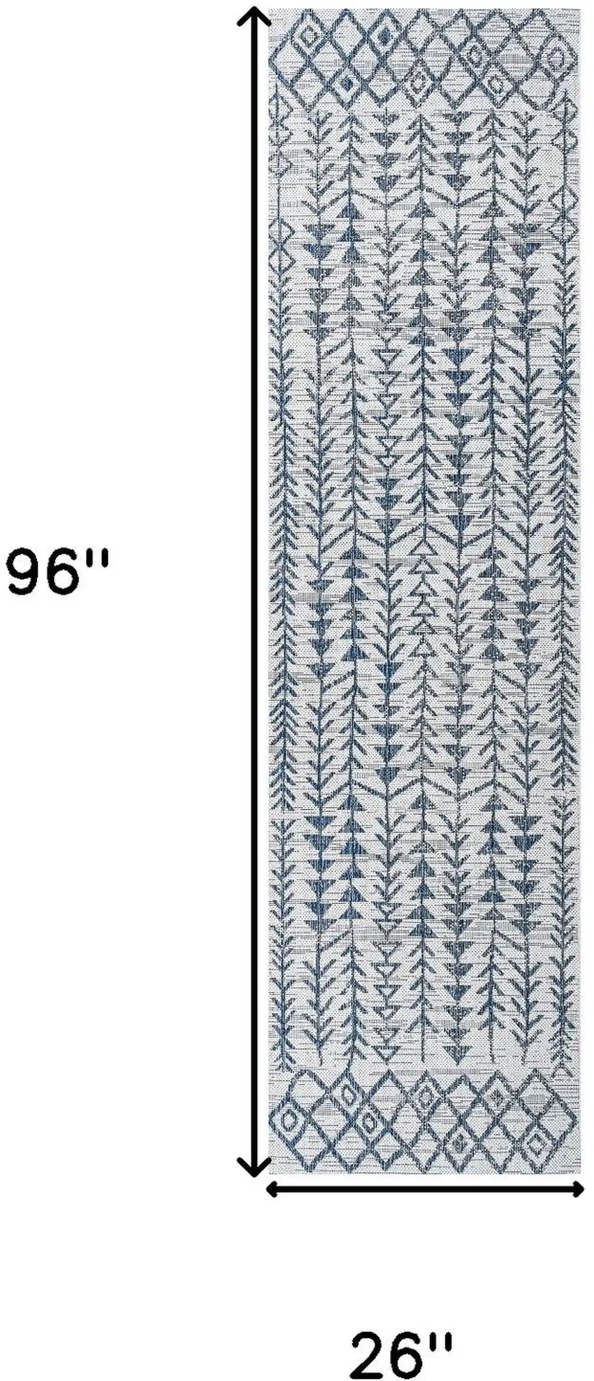 8' Ivory And Blue Trellis Indoor Outdoor Runner Rug Photo 3
