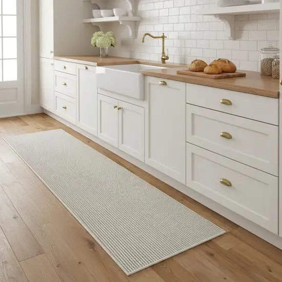 8' Ivory And Brown Abstract Runner Rug Photo 1