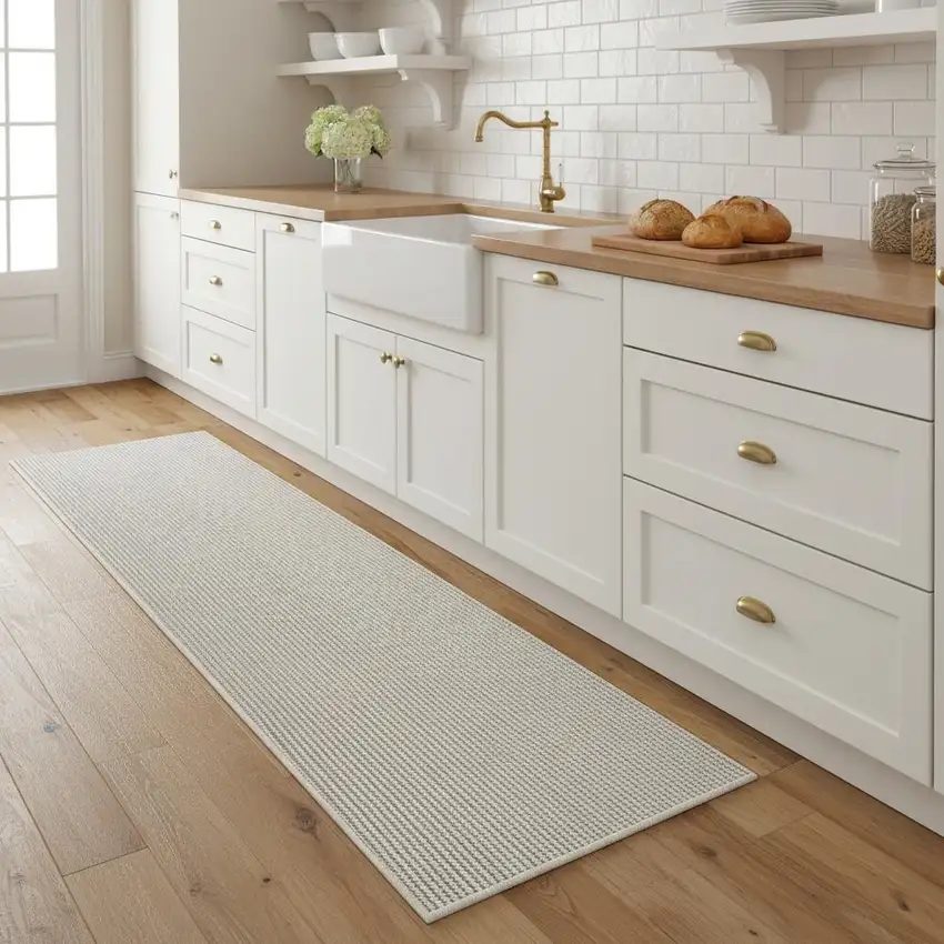 8' Ivory And Brown Abstract Runner Rug Photo 1