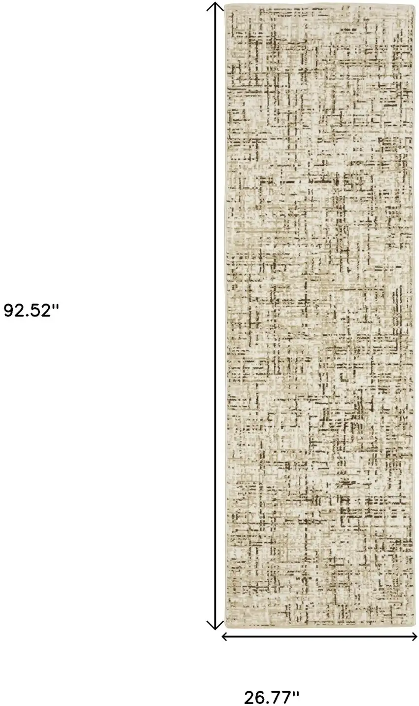 8' Ivory And Brown Abstract Runner Rug Photo 3