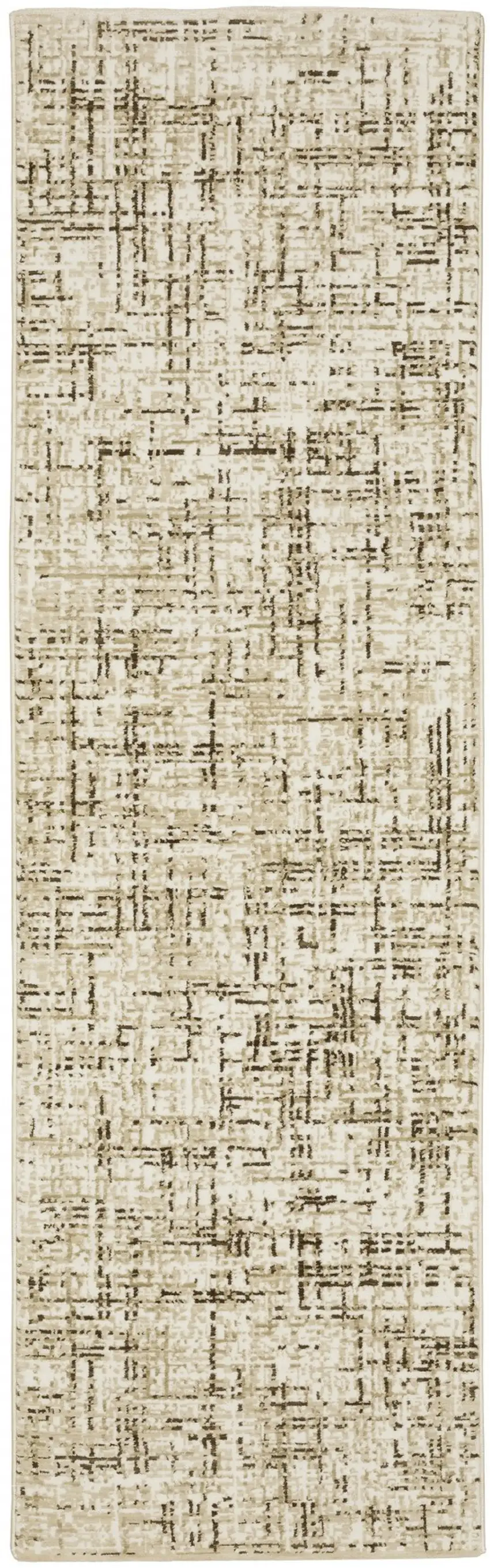 8' Ivory And Brown Abstract Runner Rug Photo 2