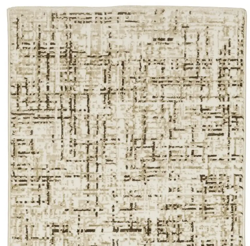 8' Ivory And Brown Abstract Runner Rug Photo 4