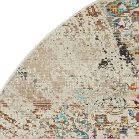 6' Ivory And Brown Floral Distressed Round Rug Photo 7