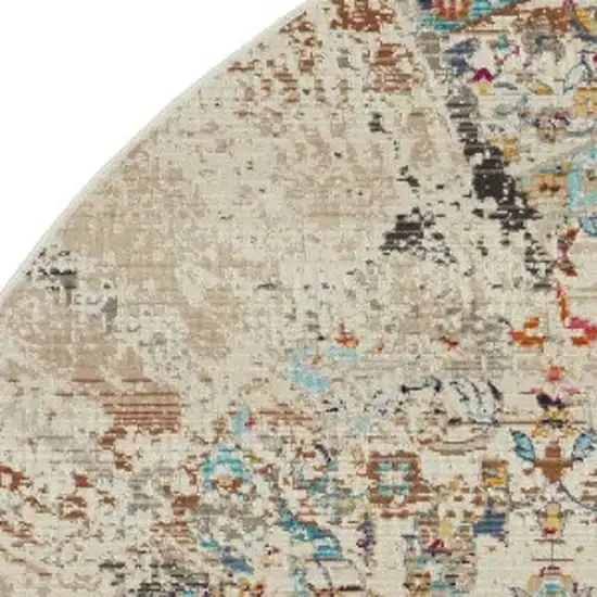 6' Ivory And Brown Floral Distressed Round Rug Photo 4