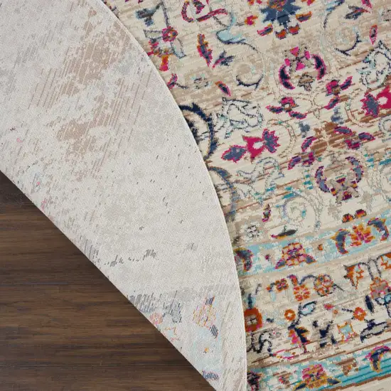 4' Ivory And Brown Floral Distressed Round Rug Photo 8