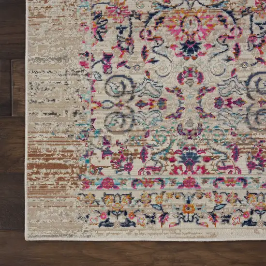 6' Ivory And Brown Floral Distressed Runner Rug Photo 4