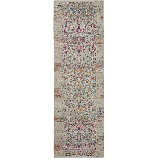 6' Ivory And Brown Floral Distressed Runner Rug Photo 1