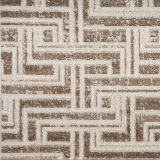 8' Ivory And Brown Geometric Runner Rug Photo 8