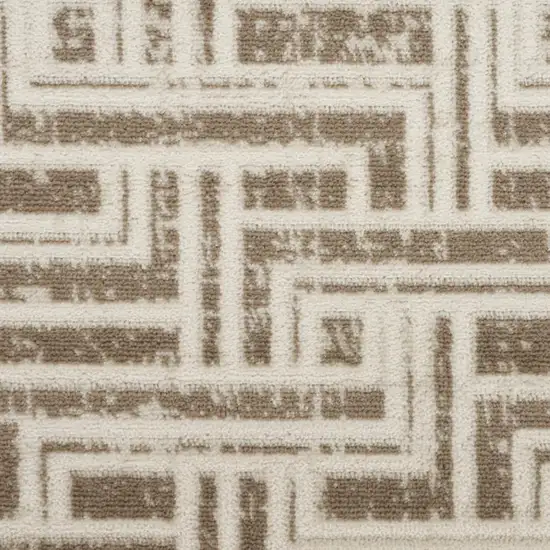 8' Ivory And Brown Geometric Runner Rug Photo 2