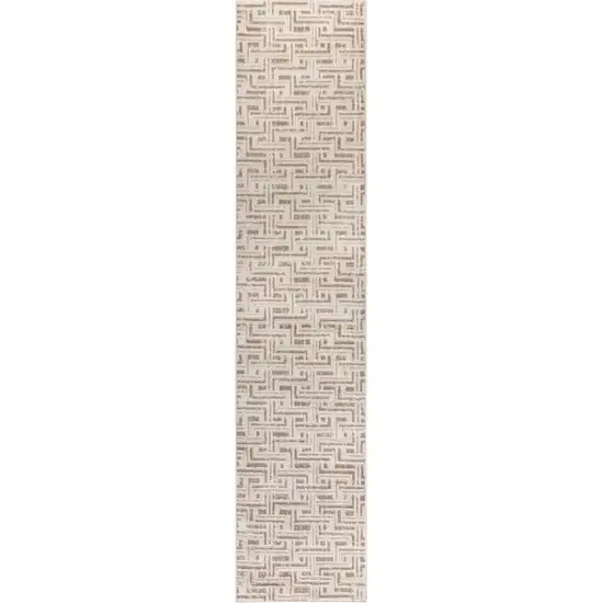 8' Ivory And Brown Geometric Runner Rug Photo 2