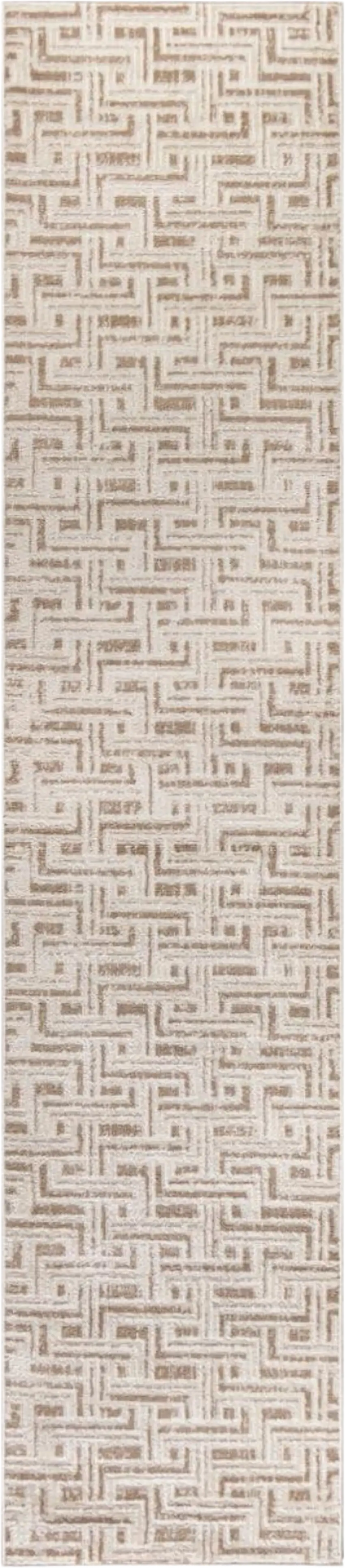 8' Ivory And Brown Geometric Runner Rug Photo 2